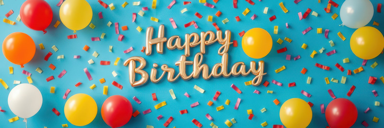 Colorful birthday celebration with decorative balloons and treats on a vibrant blue background